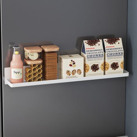 doporro Estante Magnético para Especias, Organizador de Cocina para Nevera y Baño, Estante de Ducha sin Perforación, Soporte para Champú, Blanco Brillante, Reglo-01