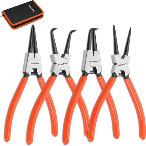 Jeu de 4 pinces à circlips – Pince interne/externe 180mm – Pointe 1,6mm – Acier au carbone forgé – Sac de rangement inclus