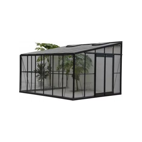 Chalet & Jardin – Serre d'hiver en verre 12m² grise – Armature en aluminium laqué – 2 lucarnes de toit – Porte double adaptable