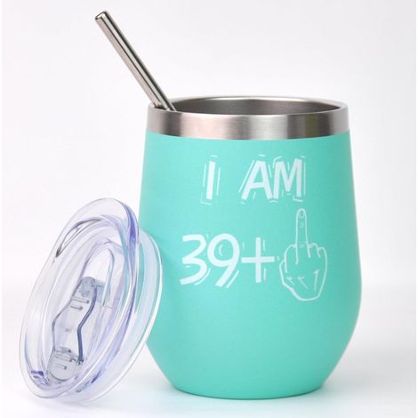 Weinbecher Edelstahl 350ml 40 Geburtstag Frau Geschenk Blue 39+1 (1/5)