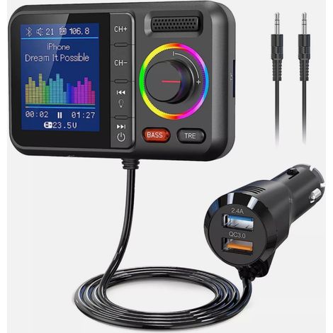 transmisor FM, Bluetooth 5.0, puerto USB-C, lector de tarjetas TF, coche (1/5)