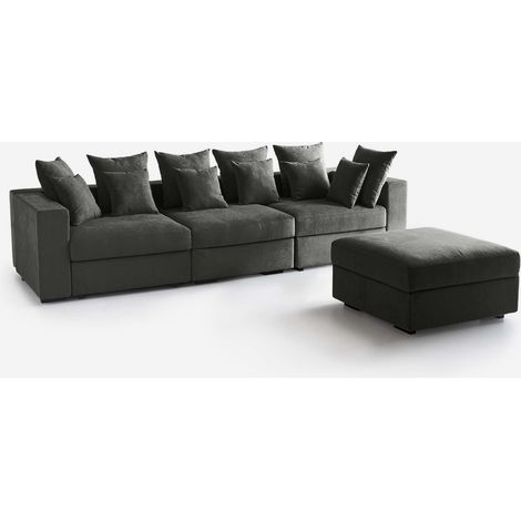 Divano modulare sfoderabile Made in Italy con pouf e cuscini Cortina A - Grigio Scuro