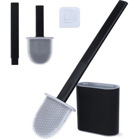 Brosse WC Silicone - 1 Pièce - Tête Flexible - Montage Sans Perage - Salle de Bain et Camping (1/5)
