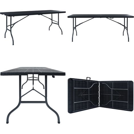 Gartentisch Klappbar Schwarz 180×75×72 cm HDPE Rattan-Optik - Klapptisch - Campingtisch (1/5)