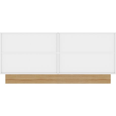 Buffet enfilade 160 cm blanc et bois - bahut de salon moderne avec 4 portes,relief et étagères ajustables -mdf- meuble de rangement salle à manger