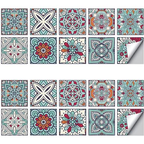 20 stickers muraux carrelage à motif rétro, stickers muraux cuisine, stickers muraux salle de bain, stickers muraux amovibles pour cuisine et salle de bain (1/5)