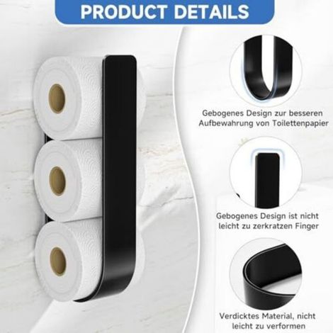 Rangement papier toilette mural - Sans perçage adhésif puissant Capacité 3 rouleaux - Salle de bain et cuisine - Noir mat (1/5)