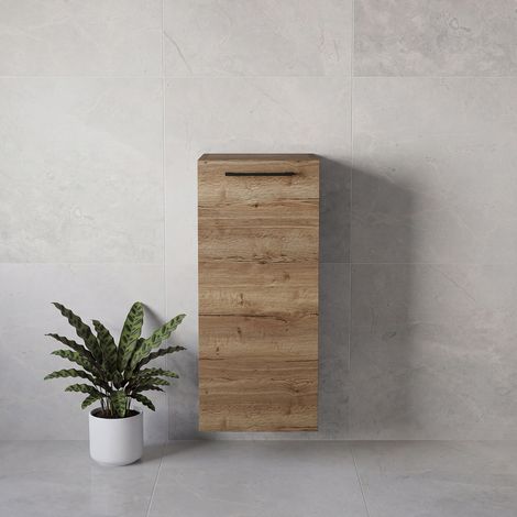 Napoli Tobacco Oak 350mm Wall Mounted Single Door Side Cabinet - 350mm - Matt Black 160mm Handle