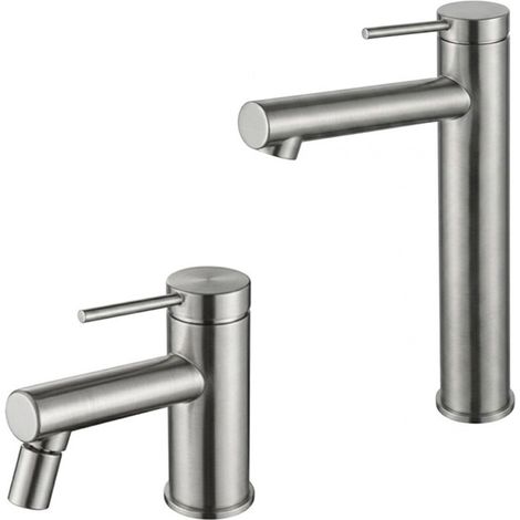 Set miscelatori lavabo alto e bidet spazzolato grigio in ottone con leva monocomando slim Alba (1/5)