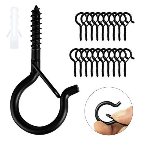 Crochet à visser noir 30 pièces, piton lourd avec anneau de sécurité, fixation plafond et bois pour suspendre paniers suspendus, mangeoires oiseaux, lanternes, tasses. (1/3)