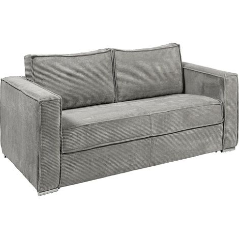 Canapé 3 places convertible express en velours côtelé gris clair - Couchage 140 cm - Matelas 14 cm LORETO (1/5)