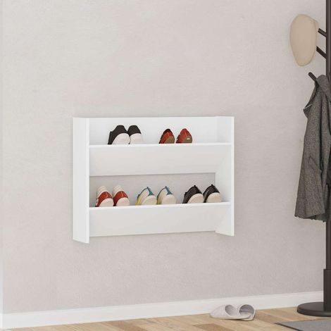 Armoire à chaussures murale-Meuble à chaussures-Étagère de rangement murale Blanc 80x18x60 cm Aggloméré 596650 (1/5)