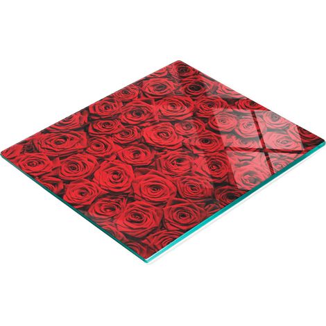 Tabla de cocina de vidrio templado con dise帽o decorativo de rosas rojas, 60x52 cm. (1/5)