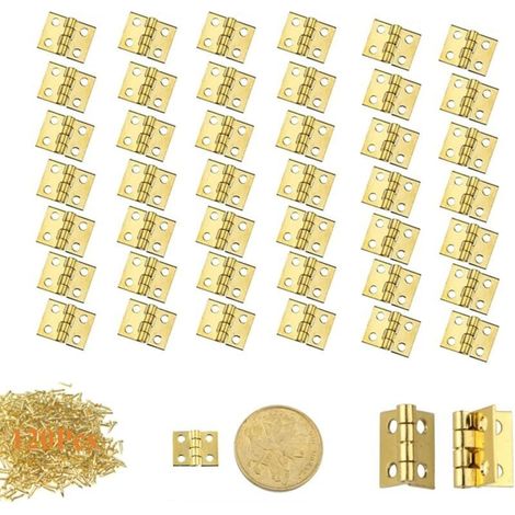 120pcs Charnières Bout Charnières Connecteurs Charnières de Porte Charnière Vintage Mini Charnières Charnières(avec 480 Vis) et Vis Mini Connecteurs de Charnière de Tiroir d'armoire Tiroir de Porte-Or (1/4)