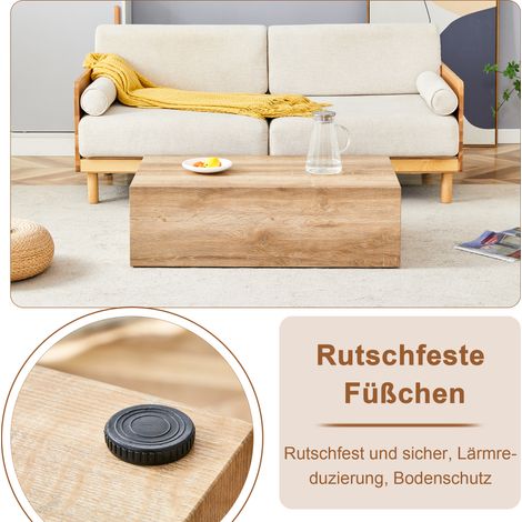 Table basse rectangulaire en bois aspect grainé, 90x50x30 cm, panneaux MDF, pieds antidérapants, style moderne luxueux, sans montage. (1/5)