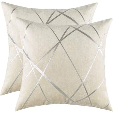 Ivoire Housse de Coussin en Velours Chenille Argent Strie Décoration Taie d'oreiller pour Salon Canapé Chambre 50x50CM Lot de 2 (1/3)