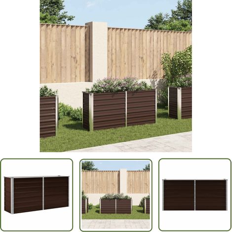 The Living Store Lit surélevé de jardin Marron 160x40x77 cm Acier galvanisé - Jardinière - Pot De Fleurs - Bac De Plantation - Jardin Extérieur - Décoration Jardin (1/5)