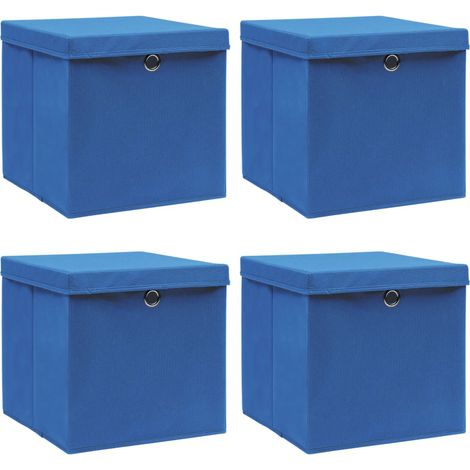 4 pcs Boîtes de rangement avec couvercle, Coffres de rangement Bleu 32x32x32 cm Tissu LKF99580 (1/5)