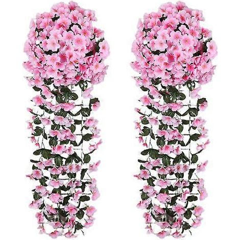 Lot de 2 plantes grimpantes artificielles violettes, résistantes aux UV, à fleurs retombantes, en plastique, pour la maison, les mariages, l'intérieur et l'extérieur.rose (1/5)