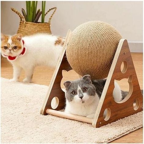 Griffoir en bois massif pour chat – Jouet à gratter en corde de sisal – Dimensions 18 x 19 x 17 cm – Base stable pour intérieur (1/5)