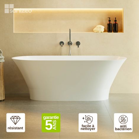 Baignoire îlot en minéral composite Design – Blanc Mat, L157 x l69 x H55 cm – GLIT LAVABERG (1/5)