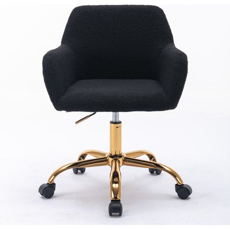 Chaise de bureau Hengming en fausse fourrure, chaise de coiffeuse confortable et moelleuse, chaise de bureau pivotante et réglable en hauteur pour chambre à coucher (1/5)