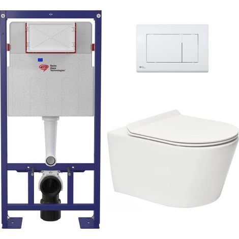 Swiss Aqua Technologies Pack WC bâti-autoportant + WC SAT sans bride fixations invisibles + Abattant softclose + Plaque blanche (SMART-Brevis-9) (1/5)