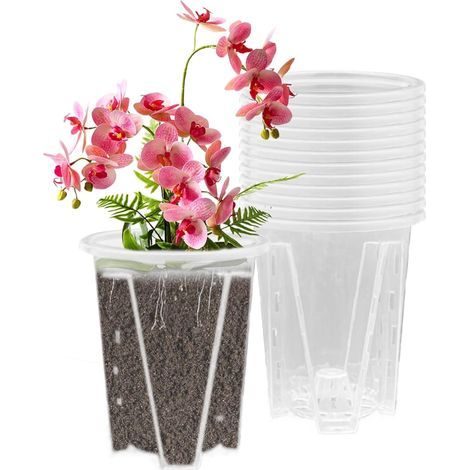 12 Pièces Pots à Orchidée avec Trous,Pot Transparent Orchidée,OrchidéE Planter Pot Diamètre 12CM (1/5)