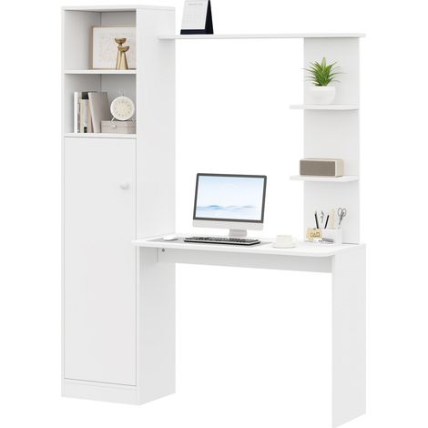 Bureau avec rangement et étagères, meuble informatique avec placard à porte et niches ouvertes, table de travail et d'étude 123,5 x 45 x 168,5 cm CHICFURN (1/5)