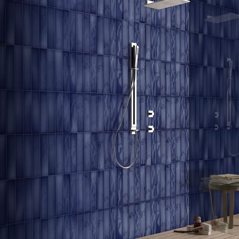 Carrelage mur intérieur Bleu marine brillant 7,5x30 cm Borriana Navy (1/2)