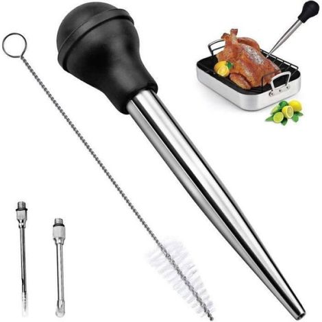Poire à Jus en Acier Inoxydable 304 et Caoutchouc Poires à Sauce Seringue Alimentaire Aiguille d'Injection avec Brosse de (1/4)