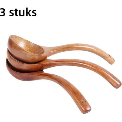 Set di 3 cucchiai in legno a manico lungo, utensili da cucina: mestolo per zuppa, cucchiaio per stufato, cucchiaio per porridge, 7,5 x 25,5 cm, colore legno. (1/5)