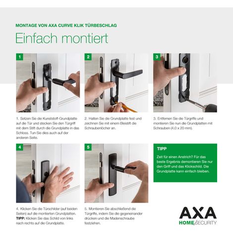 AXA Türbeschlagset für Innentüren - Klickverschluss - Türgriff schwarz - für WC/Badezimmer - Türgriff mit runder Rosette (1/4)