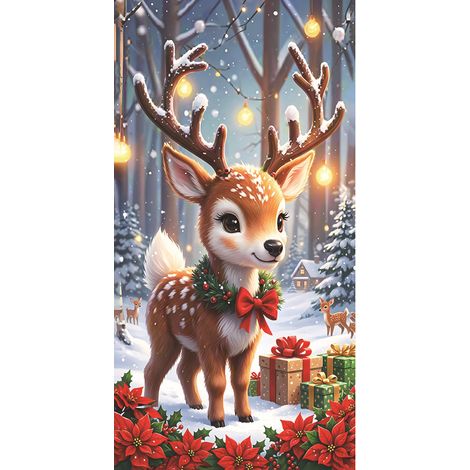 Nouvelle décoration de porte de Noël, motif cadeau du Père Noël, ambiance festive garantie - 90 x 180 cm (perforée + ruban) - 22
