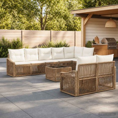 vidaXL Ensemble de canapé de jardin 9 pc Beige polyrotin
