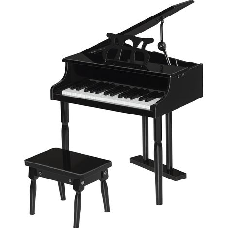 Piano Queue Enfant Bois Clavier 30 Touches Tabouret Pupitre Inclus Instrument Musique MDF Noir