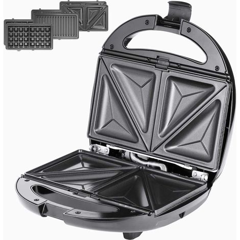Grill électrique 3-en-1 – 800 W – Sans BPA – Plaque antiadhésive – 4 réglages – Idéal pour viande, sandwich et gaufre – Livré avec 6 inserts (1/5)