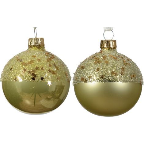 Pallina di Natale Vetro opaco smaltato a pallina con stella in cima 2 colori assortiti colore pistacchio ø 6cm