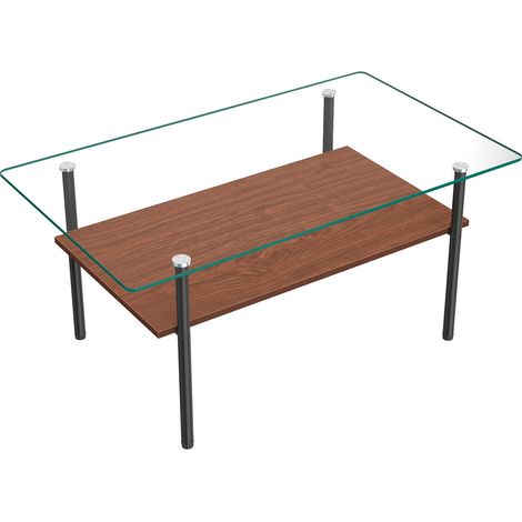 Mesa de centro moderna con tablero de cristal templado y estante MDF, 98x58x45 cm (1/5)
