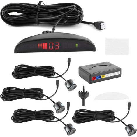 Geeignet für 12V DC Parkradarmonitore, mit 4 Sensoren, schwarz, Abmessungen 8,7x6x2 cm.