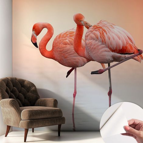 Papier peint adhésif décoratif pour salon chambre et cuisine Facile à poser avec colle Flamants roses délicats 250x250 cm (1/5)