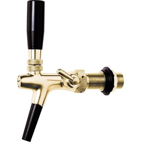 Robinet à bière doré, Robinquet compensateur, Robinet de tirage bière, Robinet de fût - Doré, Diamètre 10 mm, Longueur de filetage 55 mm, Auto-fermant avec Schaumtaste, Luxueux pour bar (1/2)