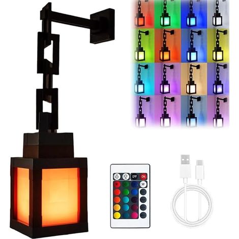 Pixelated Lantern Night Light, 16 Colors Portable Wall Lamp, LED Mood Lamp With Remote Control & 3D Dimmer Function, For Bedroom Camping Gift For Gamers (1/5)