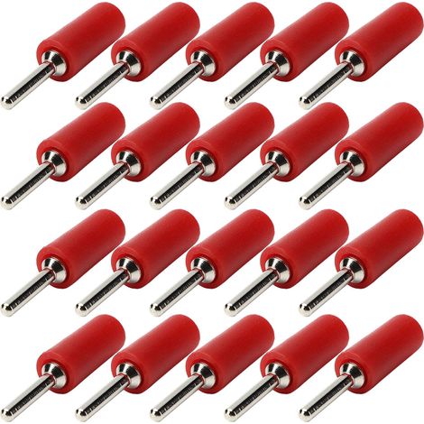 Fiche de 20 fiches bananes mâles 2mm, laiton nickelé, connecteurs étanches rouges, kit d'accessoires de câblage. (1/5)