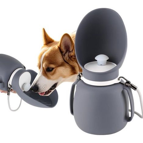 Botella para beber para mascotas, Vaso portátil para beber, 800 ml, hacer senderismo, viajar y actividades al aire libre con tu perro, Gris (1/5)