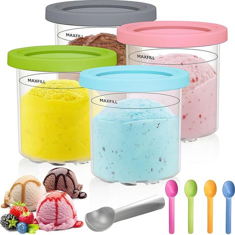 4 Pieces Creami Pot for Creami Ice Maker, Ice Machine Accessories for NC301 NC300 NC299AMZ Series BPA Free Dishwasher Safe (1/5)
