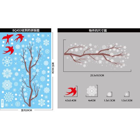Autocollants pour fenêtre flocons de neige blancs et branches d'arbre, autocollants scène de forêt enneigée avec colibris, décorations de Noël hivernales, décorations de fenêtre statiques, anti-collis