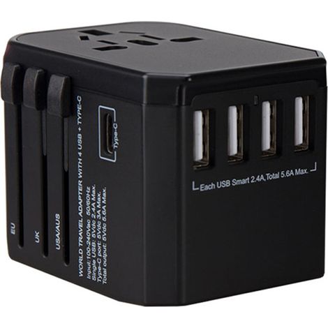 1 adaptador de viaje, 4 puertos USB, enchufe tipo C, compatible con EE. UU., Australia, Reino Unido y la UE, para viajes internacionales. (1/5)