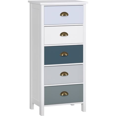 HOMCOM Bedroom Chest of Drawers, 5-Drawer Tallboy Dresser with Metal Handles, Drawers Storage Unit for Living Room Blue