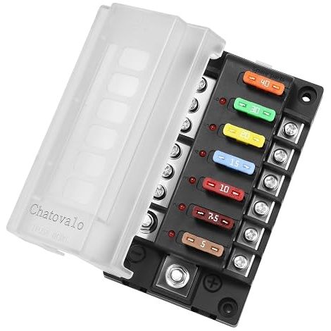 6 Way Fuse Box with Negative Bus and LED Splitter DC 12V/24V/48V for Car, Motorhome, Boat and Truck (1/5)